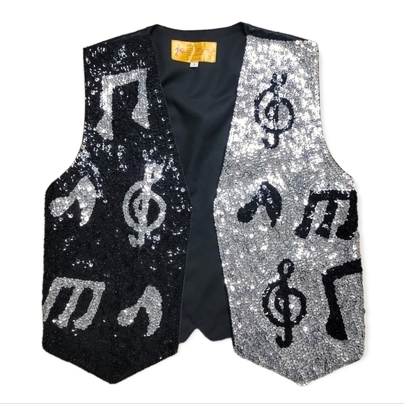 VINTAGE Sequined Vest with Music Notes - Picture 1 of 11